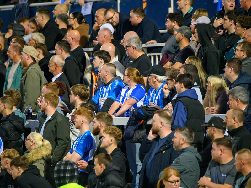 Hartlepool United fans cheer on their side in their home defeat against National League rivals Eastleigh (photo Chris Fryatt)