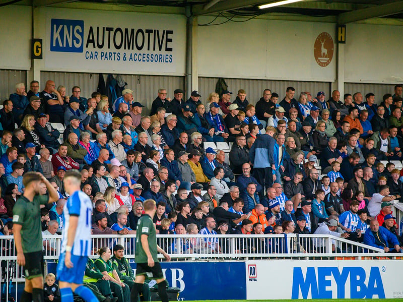 Hartlepool United fans cheer on their side in their home defeat against National League rivals Eastleigh (photo Chris Fryatt)