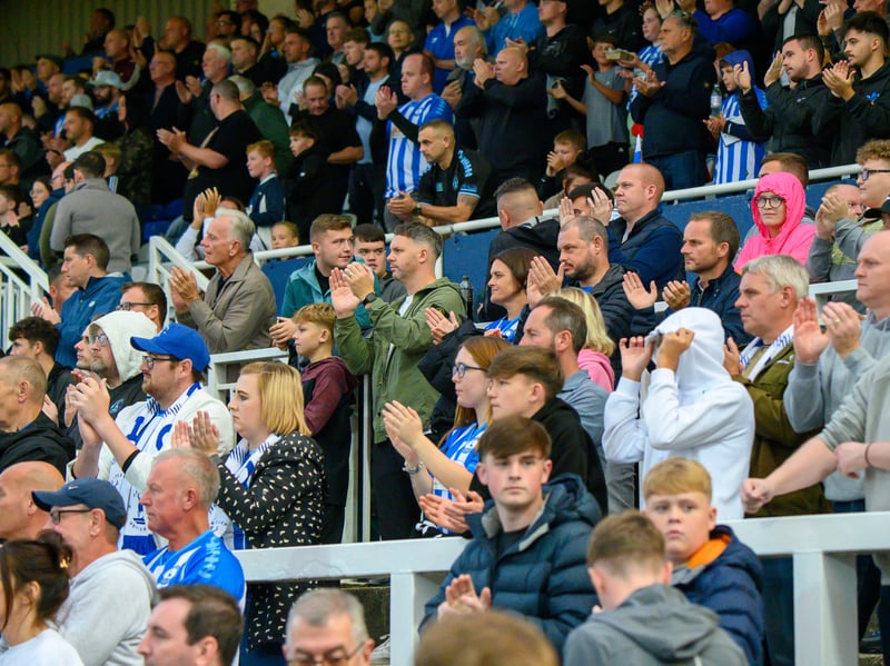 Hartlepool United fans cheer on their side in their home defeat against National League rivals Eastleigh (photo Chris Fryatt)