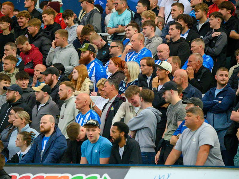 Hartlepool United fans cheer on their side in their home defeat against National League rivals Eastleigh (photo Chris Fryatt)