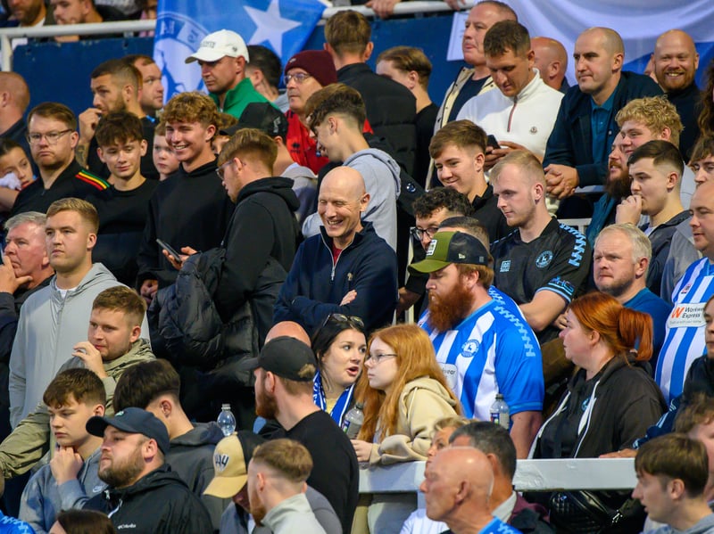 Hartlepool United fans cheer on their side in their home defeat against National League rivals Eastleigh (photo Chris Fryatt)