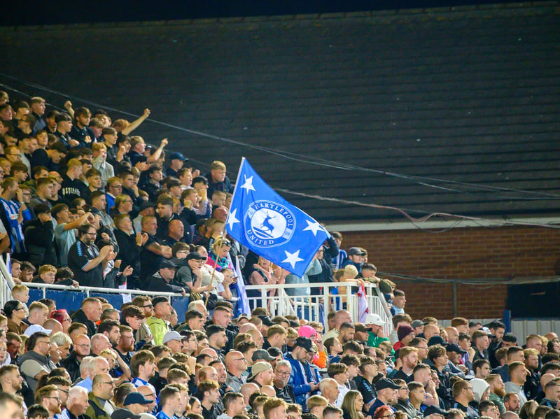 Hartlepool United fans cheer on their side in their home defeat against National League rivals Eastleigh (photo Chris Fryatt)