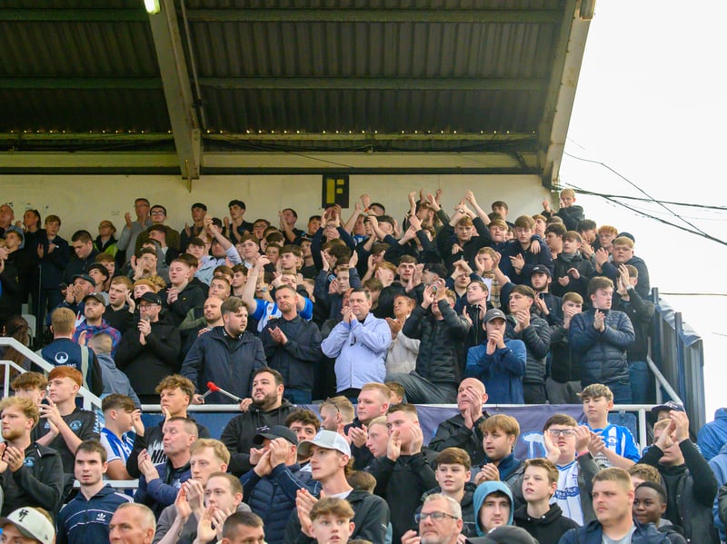 Hartlepool United fans cheer on their side in their home defeat against National League rivals Eastleigh (photo Chris Fryatt)
