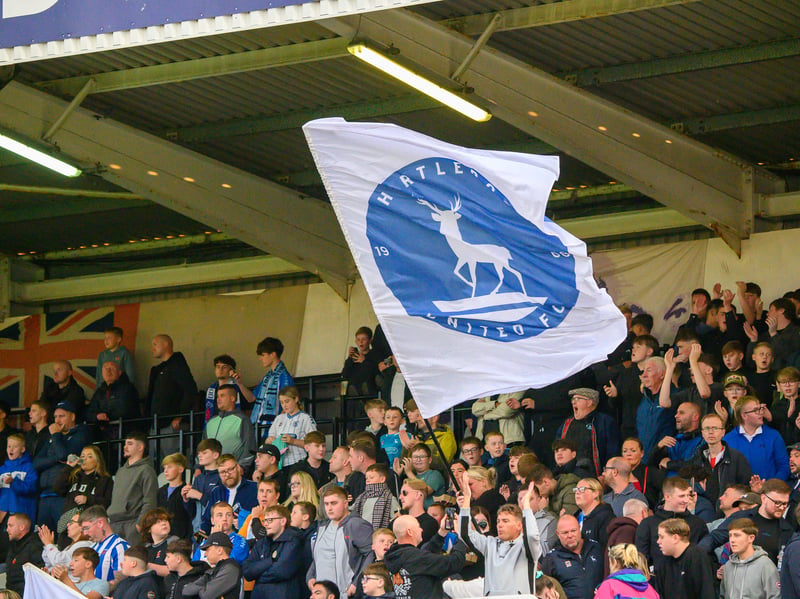 Hartlepool United fans cheer on their side in their home defeat against National League rivals Eastleigh (photo Chris Fryatt)