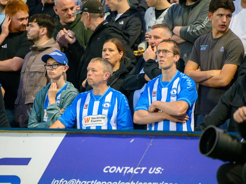 Hartlepool United fans cheer on their side in their home defeat against National League rivals Eastleigh (photo Chris Fryatt)