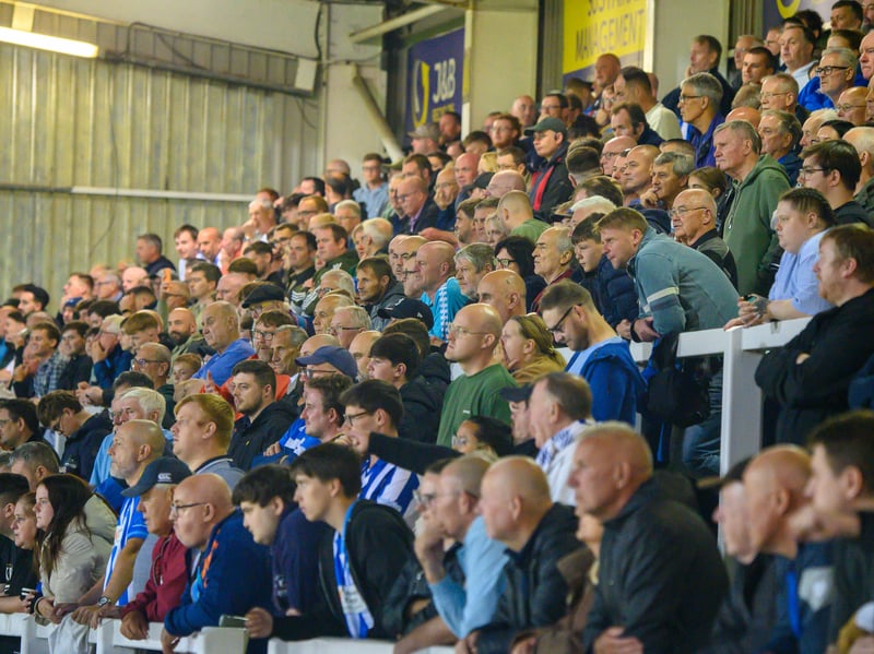 Hartlepool United fans cheer on their side in their home defeat against National League rivals Eastleigh (photo Chris Fryatt)
