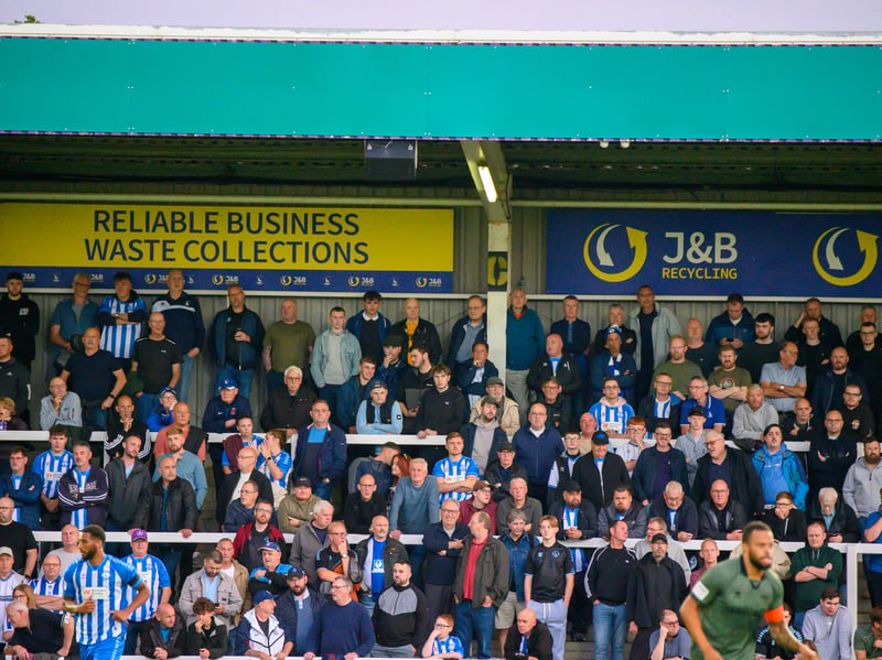 Hartlepool United fans cheer on their side in their home defeat against National League rivals Eastleigh (photo Chris Fryatt)