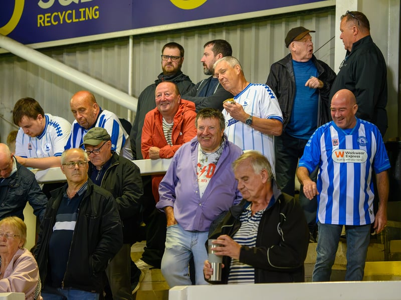 Hartlepool United fans cheer on their side in their home defeat against National League rivals Eastleigh (photo Chris Fryatt)