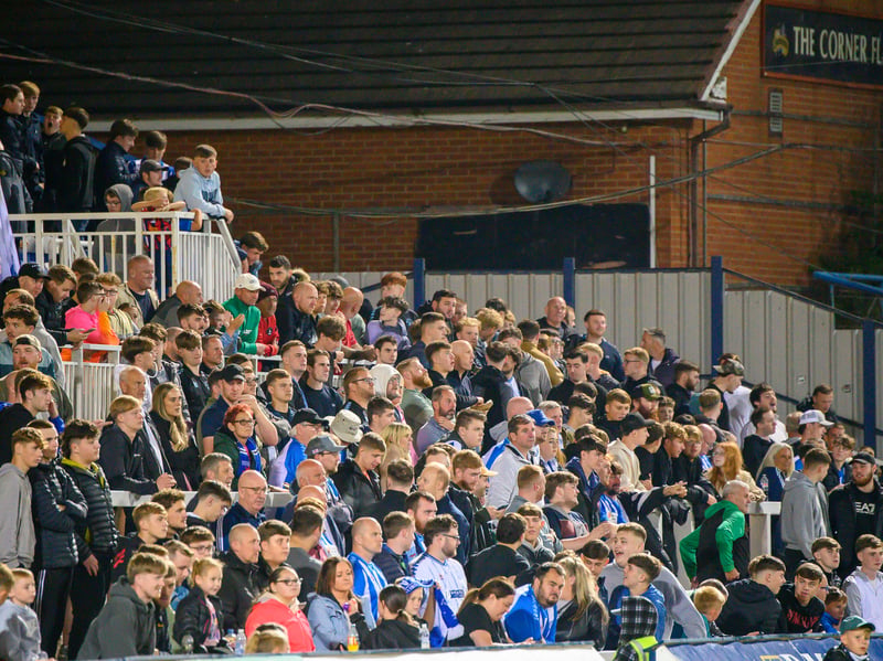 Hartlepool United fans cheer on their side in their home defeat against National League rivals Eastleigh (photo Chris Fryatt)