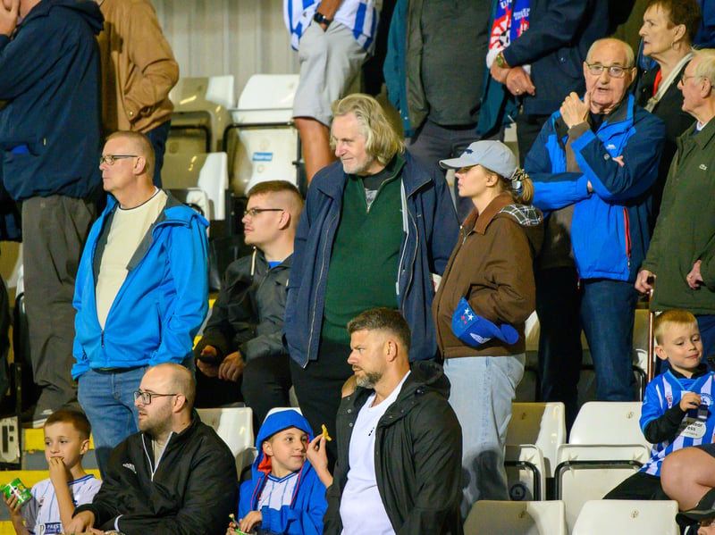 Hartlepool United fans cheer on their side in their home defeat against National League rivals Eastleigh (photo Chris Fryatt)