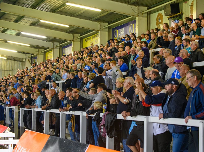 Hartlepool United fans cheer on their side in their home defeat against National League rivals Eastleigh (photo Chris Fryatt)
