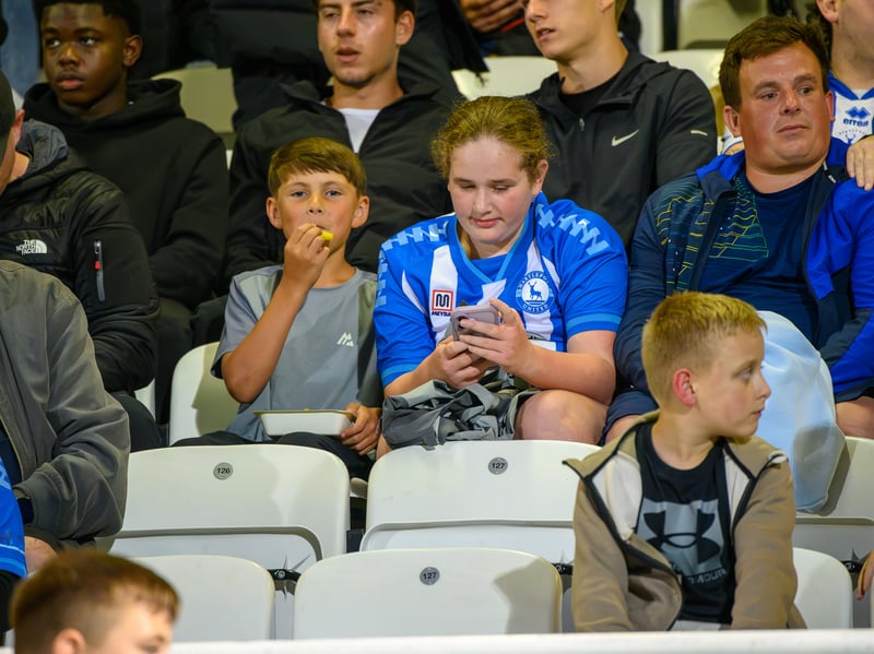 Hartlepool United fans cheer on their side in their home defeat against National League rivals Eastleigh (photo Chris Fryatt)
