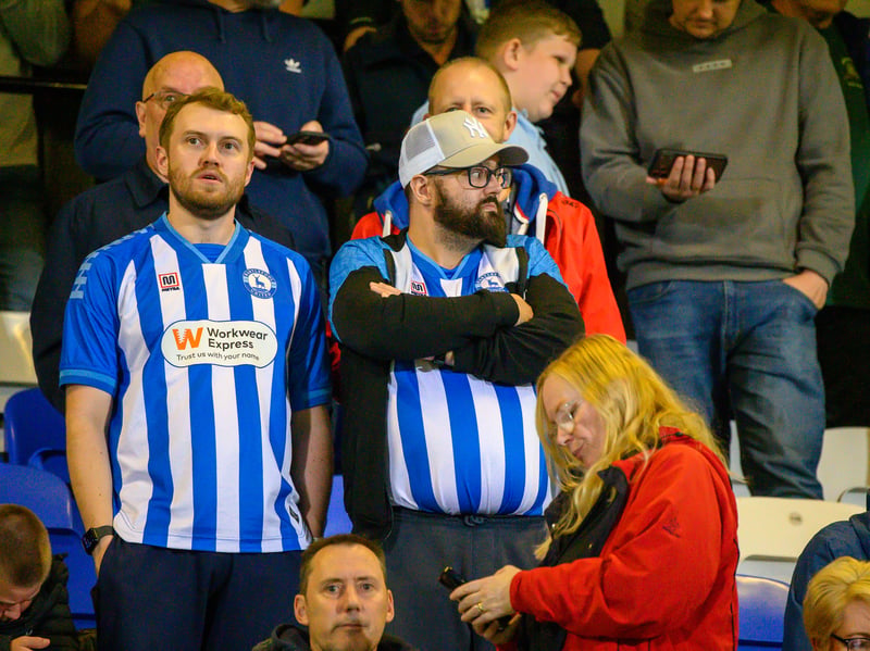 Hartlepool United fans cheer on their side in their home defeat against National League rivals Eastleigh (photo Chris Fryatt)