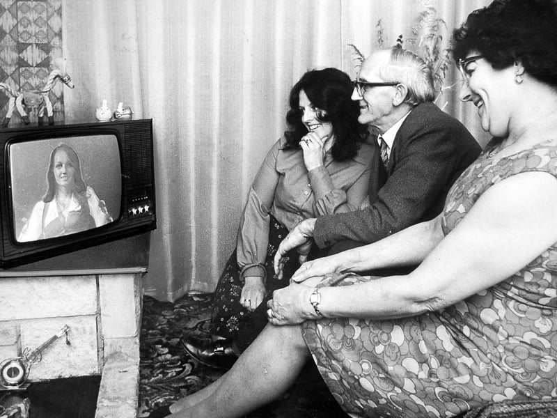 Walter and Dolly Jones watch the Miss World contest on television at their Bushbury home in November 1975, hoping to catch a glimpse of their niece Lillian Lara, Miss Gibraltar. Lillian, 23, did not make it past the first round, but the family still had plenty of reason to watch as she took part in the much-anticipated contest. Pictured with Walter and Dolly is their daughter, Mrs Marie Davies. Do you remember gathering around the television for big events like this?