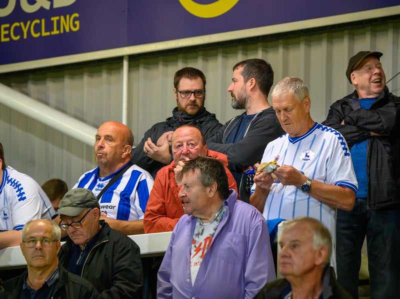 Hartlepool United fans cheer on their side in their home defeat against National League rivals Eastleigh (photo Chris Fryatt)