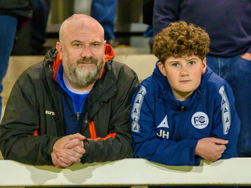 Hartlepool United fans cheer on their side in their home defeat against National League rivals Eastleigh (photo Chris Fryatt)