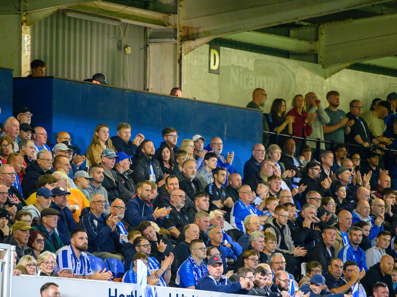 Hartlepool United fans cheer on their side in their home defeat against National League rivals Eastleigh (photo Chris Fryatt)