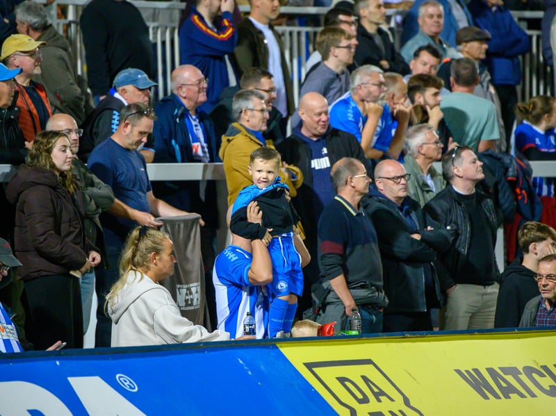 Hartlepool United fans cheer on their side in their home defeat against National League rivals Eastleigh (photo Chris Fryatt)