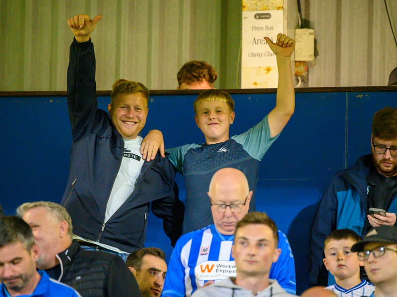 Hartlepool United fans cheer on their side in their home defeat against National League rivals Eastleigh (photo Chris Fryatt)