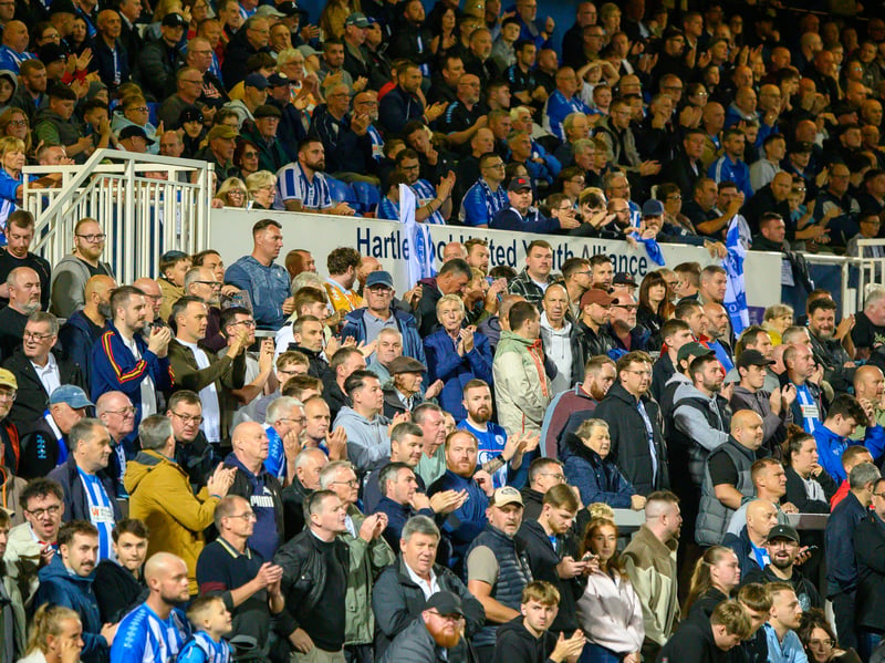 Hartlepool United fans cheer on their side in their home defeat against National League rivals Eastleigh (photo Chris Fryatt)