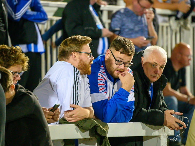 Hartlepool United fans cheer on their side in their home defeat against National League rivals Eastleigh (photo Chris Fryatt)
