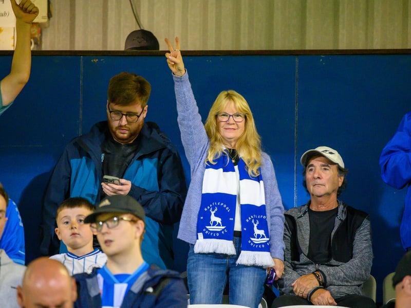 Hartlepool United fans cheer on their side in their home defeat against National League rivals Eastleigh (photo Chris Fryatt)