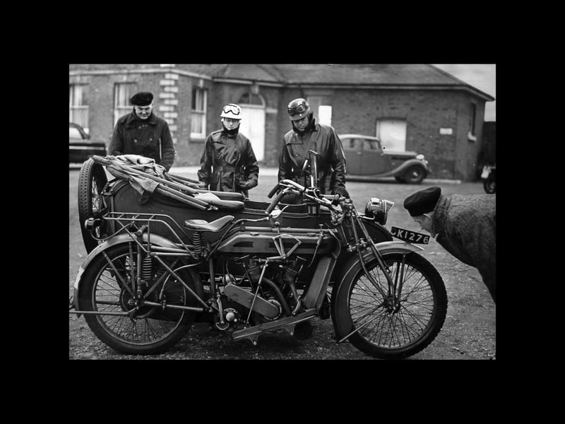 A 996cc Matchless sidecar outfit discovered, restored, owned and ridden by Dick Taylor of Stourbridge. It was made in 1922 yet it was completely sprung, both front and back wheels. The date is uncertain, but possibly April 1955.