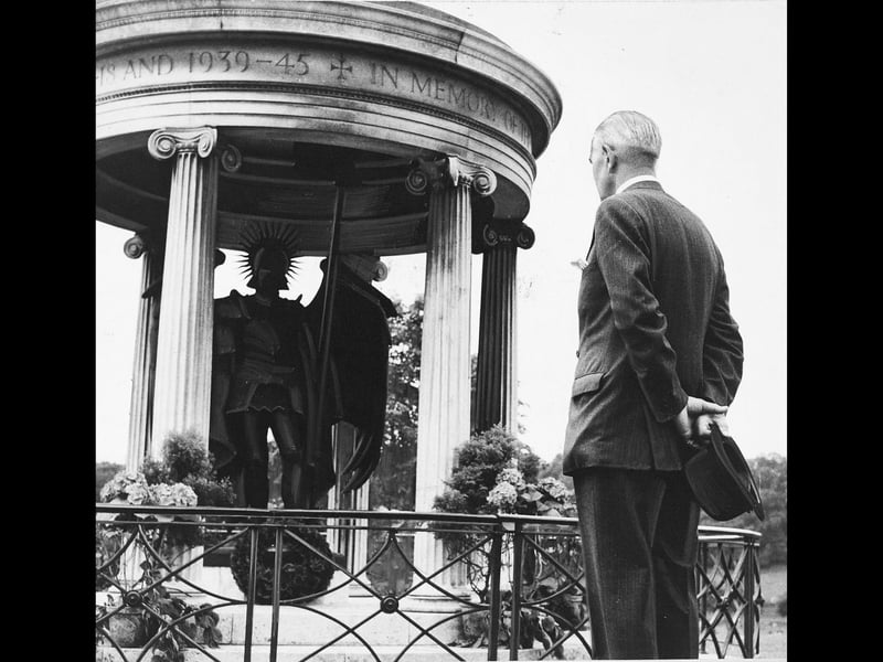 Captain Geoffrey Bright stands in silent tribute at the Quarry Memorial in Shrewsbury in June 1962 during the annual service remembering those who fell at the Battle of Bligny on June 6, 1918. As a lieutenant, he had led 200 men of the 1st/4th Battalion, King's Shropshire Light Infantry, in a counter-attack at Montagne de Bligny. Only 75 of the original 200 survived the action. More than 40 years later, Captain Bright was still returning to remember his comrades. Do you remember these annual services at the Quarry?