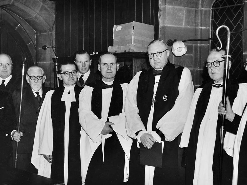 The Rev J C Hill is pictured after being inducted as Rector of Newport on January 13, 1962, alongside the Bishop of Lichfield, the Archdeacon of Salop, the Rural Dean of Edgmond and wardens from St Nicholas’, Newport, and Longford. The photograph captures an important moment in the church’s history, with several of those attending carefully recorded on the back of the print. Can you recognise any of the people pictured? Do you remember Rev Hill or his time as Rector of Newport?
