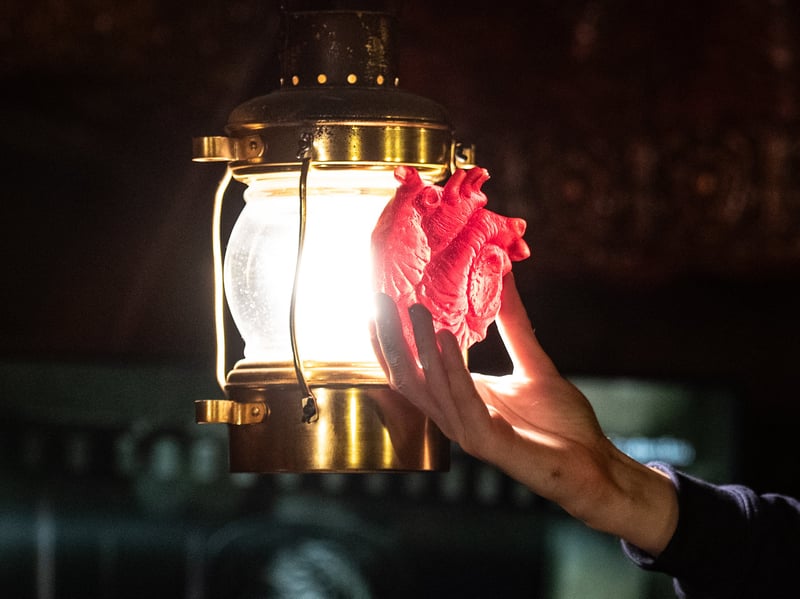 A heart-shaped prop held up to a lantern. Content creators from all over the UK were given a rare glimpse into some of the work that goes into preparing for Halloween at Blackpool Pleasure Beach. Photo: Lucinda Herbert