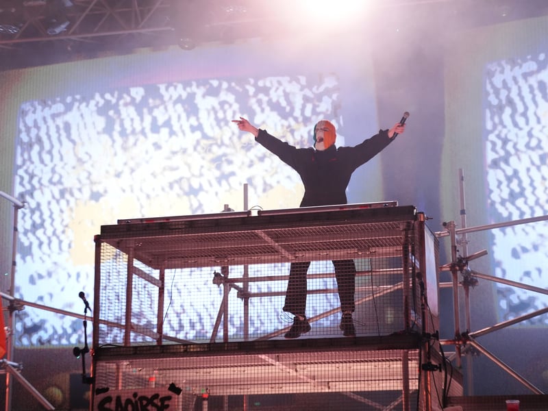 Kneecap's DJ Próvaí performing on the Gallery stage 