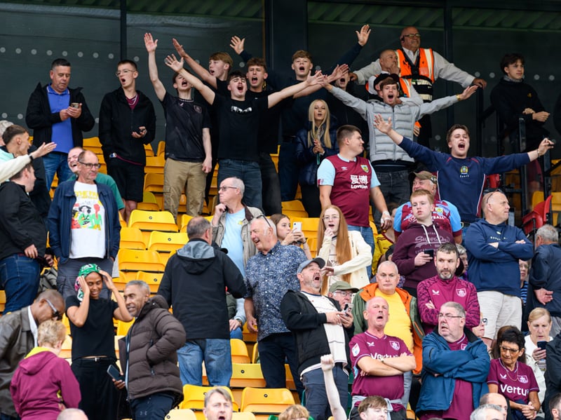 Burnley fans inside Carrow Road for the Championship fixture against Norwich City. Photo: Kelvin Lister-Stuttard