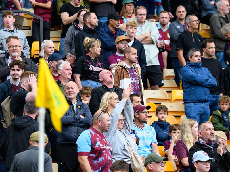 Burnley fans inside Carrow Road for the Championship fixture against Norwich City. Photo: Kelvin Lister-Stuttard