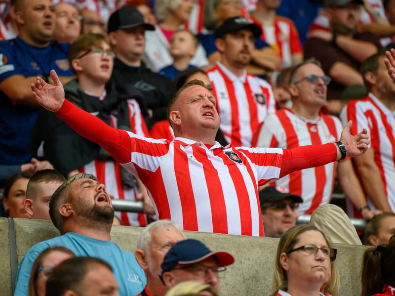 Sunderland fans in action at the Stadium of Light during the game against Fulham in the Premier League. Photo by Chris Fryatt.
