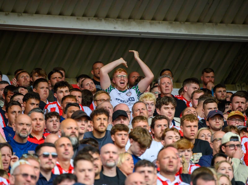 Sunderland fans in action at the Stadium of Light during the game against Fulham in the Premier League. Photo by Chris Fryatt.