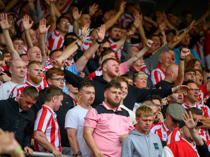 Sunderland fans in action at the Stadium of Light during the game against Fulham in the Premier League. Photo by Chris Fryatt.