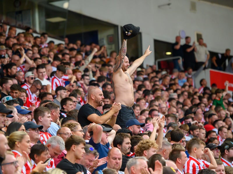 Sunderland fans in action at the Stadium of Light during the game against Fulham in the Premier League. Photo by Chris Fryatt.