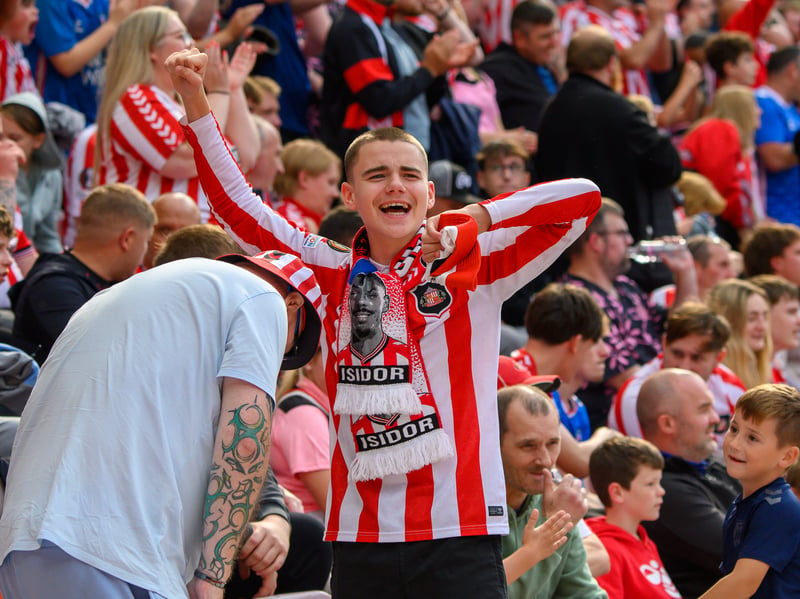 Sunderland fans in action at the Stadium of Light during the game against Fulham in the Premier League. Photo by Chris Fryatt.