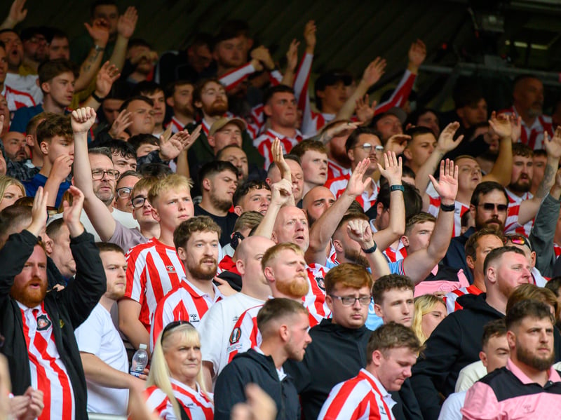 Sunderland fans in action at the Stadium of Light during the game against Fulham in the Premier League. Photo by Chris Fryatt.