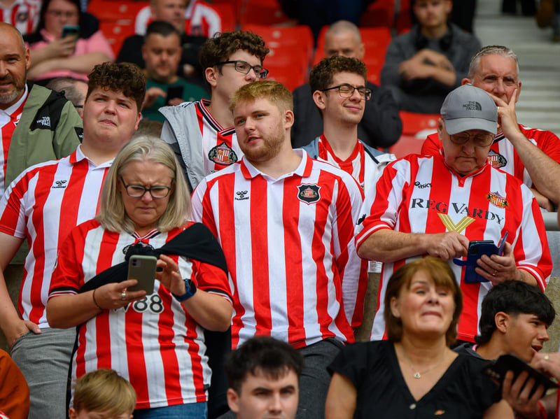 Sunderland fans in action at the Stadium of Light during the game against Fulham in the Premier League. Photo by Chris Fryatt.