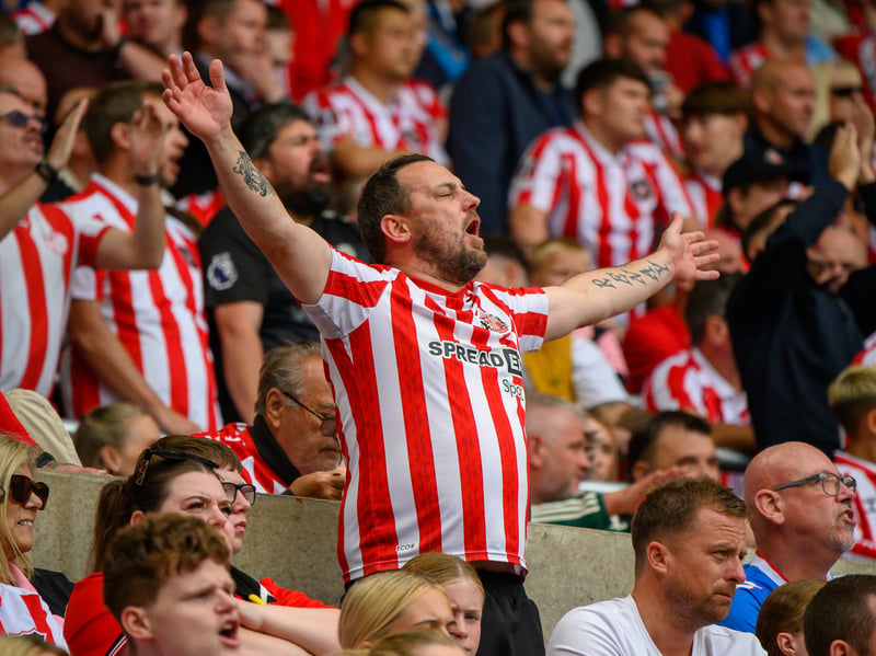 Sunderland fans in action at the Stadium of Light during the game against Fulham in the Premier League. Photo by Chris Fryatt.