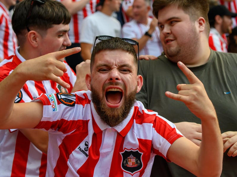 Sunderland fans in action at the Stadium of Light during the game against Fulham in the Premier League. Photo by Chris Fryatt.