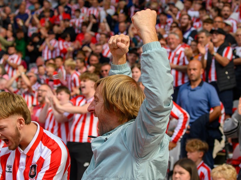 Sunderland fans in action at the Stadium of Light during the game against Fulham in the Premier League. Photo by Chris Fryatt.