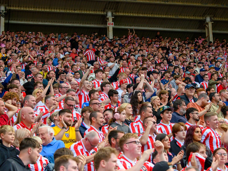 Sunderland fans in action at the Stadium of Light during the game against Fulham in the Premier League. Photo by Chris Fryatt.