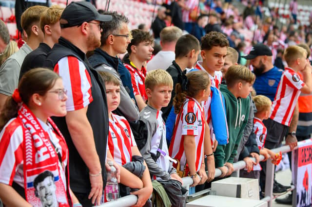 Sunderland fans in action at the Stadium of Light during the game against Fulham in the Premier League. Photo by Chris Fryatt.