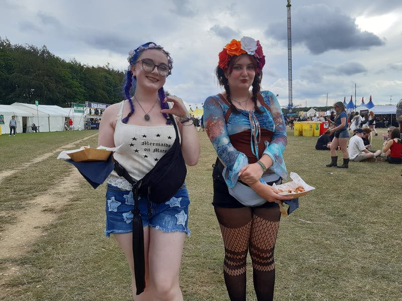Statement outfits were everywhere at Bramham Park - this is Faith and Madeline