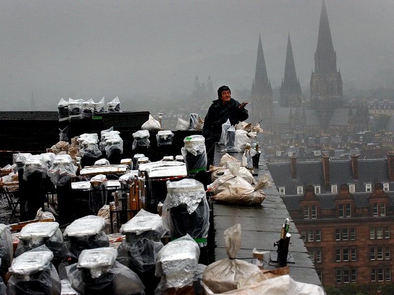 Wilf Scott, the Director of Pyrovision Ltd, making the final preparations for the fireworks in 2002.