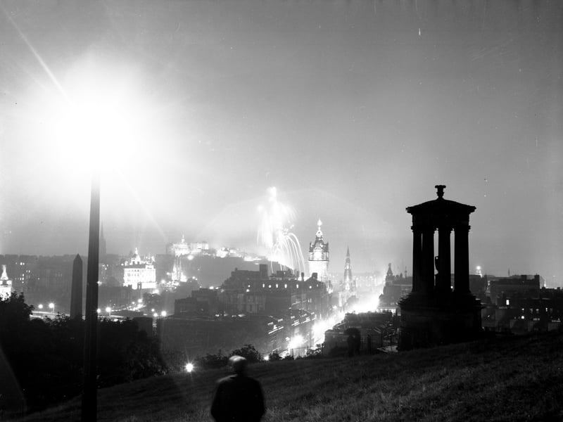 The Edinburgh International Festival fireworks seen from Calton Hill in August 1966