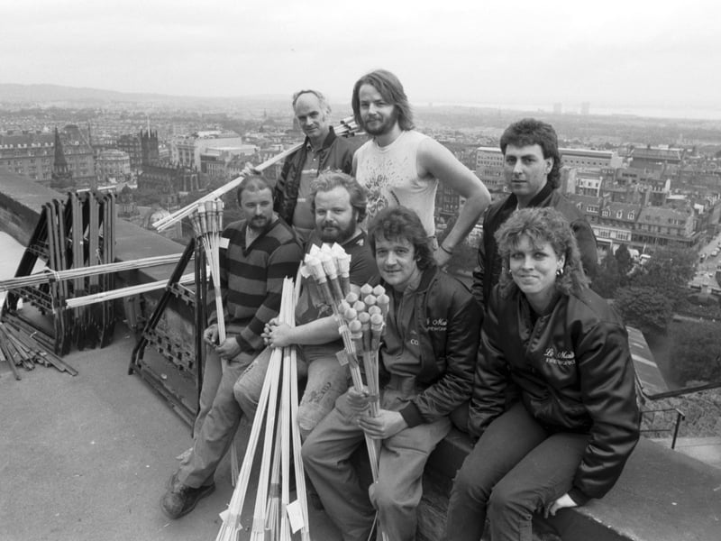 Wilf Scott and his team, the people behind the Glenlivet Edinburgh Festival fireworks, in August 1986.