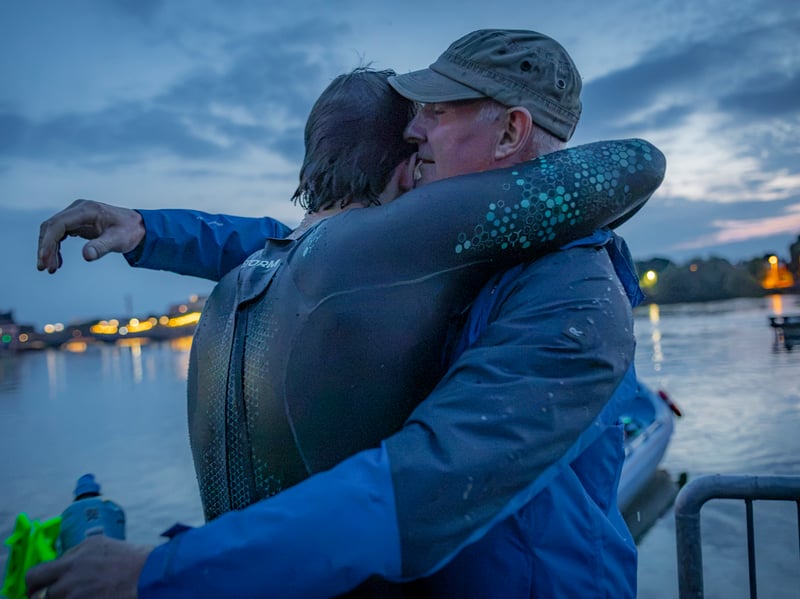 Conor shares an embrace with his father Barry Lanigan.